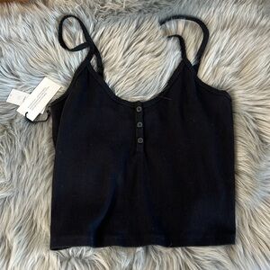 NWT Aritzia Crop Black Henley Tank sz L